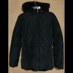 Jones New York Women's Coat, Down, Feather, Faux Fur Hooded Long Size SM, Black